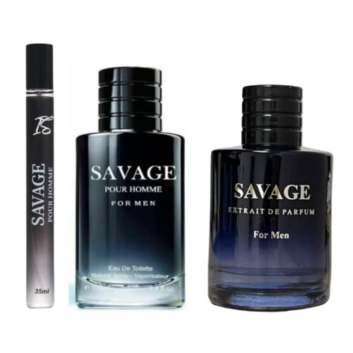 INSPIRE SCENTS Clashoky Savage for Men 3.4 Oz Men's Extrait De Parfum Spray + Savage Cologne for Men + Travel Spray (Savage or Salvang) 35ml or Oil Roll 12ml Warm Masculine Scent 3