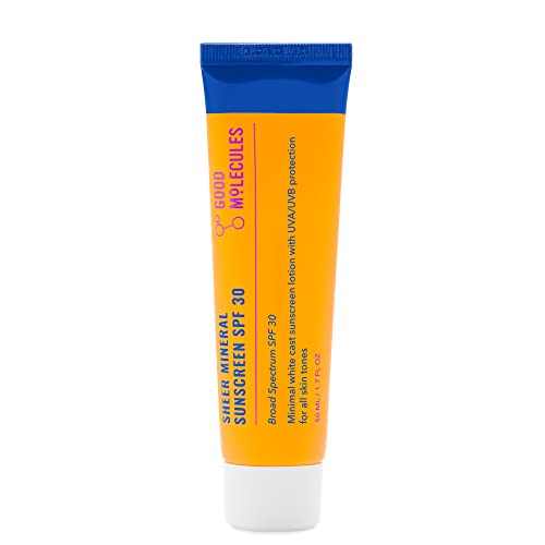 Good Molecules Sheer Mineral Sunscreen SPF 30 50ml/1.7oz - Invisible, Sheer, Zinc Oxide Sunscreen with Hyaluronic Acid - Reef-Safe, Hydrating, Non-greasy UVA/UVB Protection - Skin Care For Face