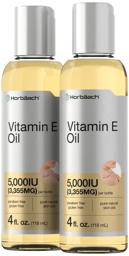 Vitamin E Oil | 5000 IU | 8 oz (2 x 4oz) Value Pack | for Skin, Hair & Face | Vegetarian, Non-GMO, and Gluten Free Formula | by Horbaach