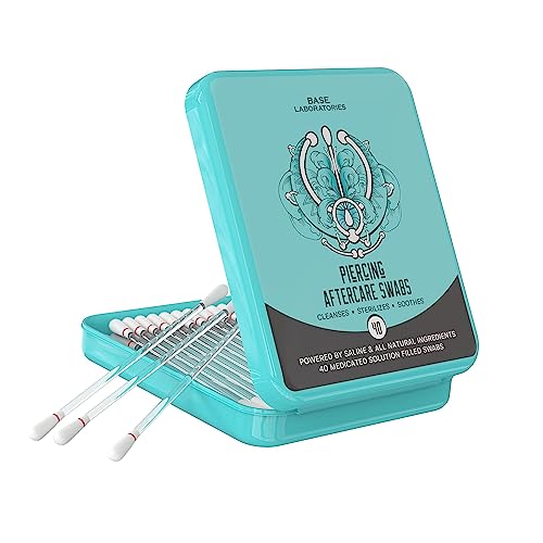 Base Labs Keloid Bump Removal Swabs | Medicated Piercing Aftercare Swabs for Piercing Bumps | Cleansing Gentle Saline Solution for Ear, Nose, Belly, Body Piercings | 40 Swabs