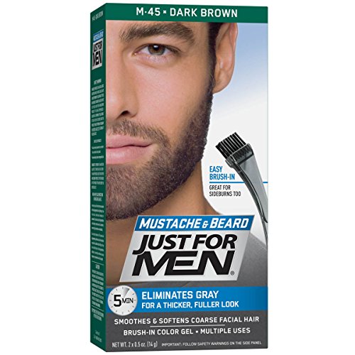 Just For Men Mustache & Beard, Beard Coloring for Gray Hair with Brush Included - Color: Dark Brown, M-45