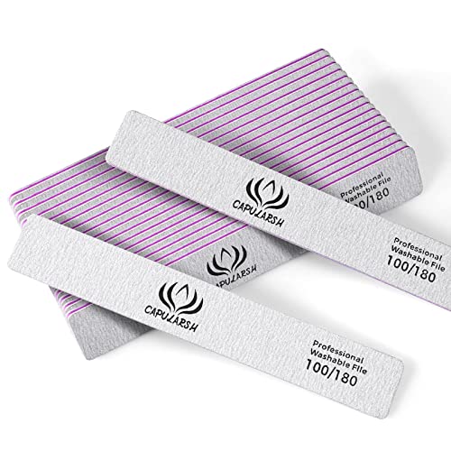 18pcs Nail File for Acrylic Nails - Capularsh 100/180 Grit Professional Double Side Emery Boards, Reusable Coarse Nail File for Acrylic Gel Dip False Nail Home and Salon Use