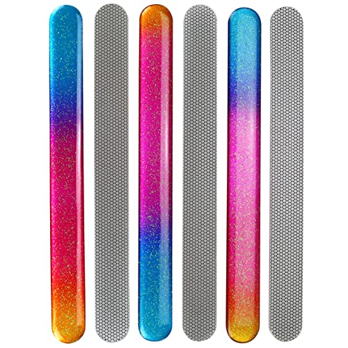 Iconikal Laser-Etched Stainless Steel Metal Nail File Emery Board, Rainbow, 7-Inch, 6-Pack