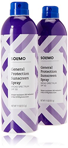 Amazon Brand - Solimo SPF 50 Continuous Sunscreen Spray Broad Spectrum, General Protection, Water Resistant 80 Minutes, 11 Ounce (Pack of 2)