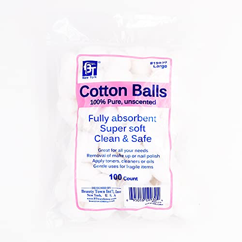 100 Count Cotton Balls 100% Pure Unscented Natural Soft Absorbent for Skincare Nail Makeup Removal