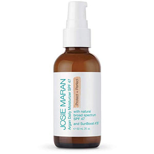 Josie Maran Daily Argan Oil Moisturizer Protect and Perfect (2oz) - Non-Greasy Mineral Sunscreen SPF 47 with Organic Argan Oil - Natural Sun Protection Formula