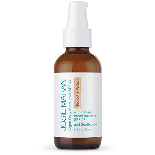 Josie Maran Daily Argan Oil Moisturizer Protect and Perfect (2oz) - Non-Greasy Mineral Sunscreen SPF 47 with Organic Argan Oil - Natural Sun Protection Formula