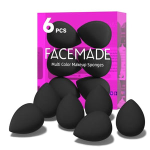 FACEMADE 6 PCS Makeup Sponges Set, Makeup Sponges for Foundation, Latex Free Beauty Sponges, Flawless for Liquid, Cream, and Powder, Super Soft Blending Sponge, Black