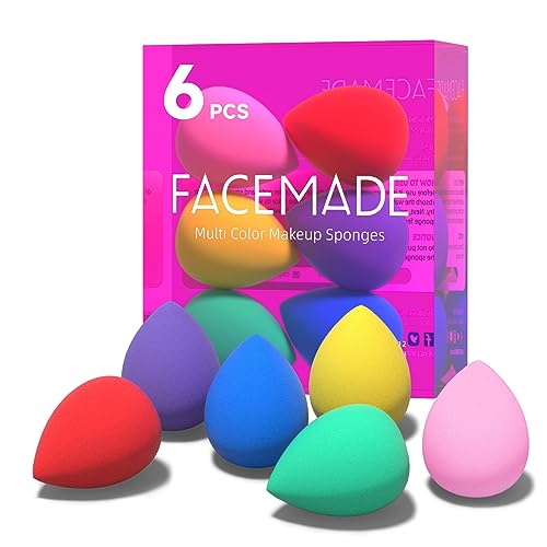 FACEMADE 6 PCS Makeup Sponges Set, Makeup Sponges for Foundation, Latex Free Beauty Sponges, Flawless for Liquid, Cream and Powder, Multiple Colors