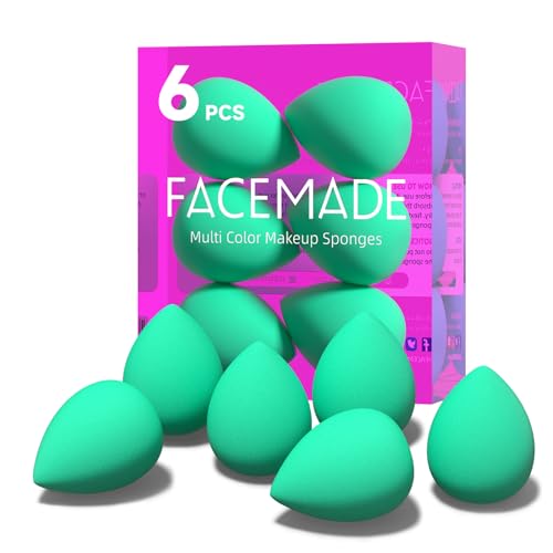 FACEMADE 6 PCS Makeup Sponges Set, Makeup Sponges for Foundation, Latex Free Beauty Sponges, Flawless for Liquid, Cream, and Powder, Super Soft Blending Sponge, Green