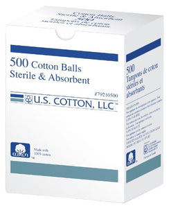 U.S. Cotton 100% Pure Cotton Balls, Sterile and Absorbent, Medium Size Balls, 500-Count Box