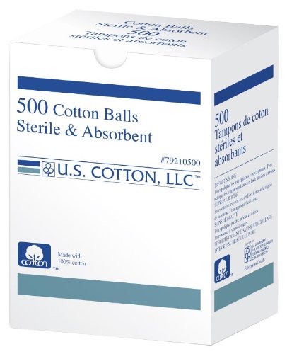 U.S. Cotton 100% Pure Cotton Balls, Sterile and Absorbent, Medium Size Balls, 500-Count Box