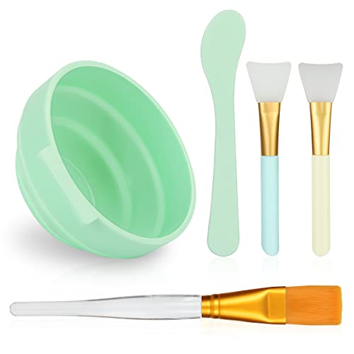 Plazuria Face Mask Mixing Bowl Set, 5 in 1 DIY Facemask Mixing Tool Kit with Facial Mask Bowl Stick Spatula Silicone Face Mask Brush & Premium Soft Face Brushes