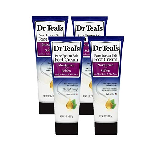 Dr. Teals Pure Epsom Salt Foot Cream Gift Set (4 Pack, 8oz Ea.) - Moisturize & Soften with Shea Butter & Aloe Vera Essential Oils - Eases Aches & Pains, Promotes Healthy Looking Skin