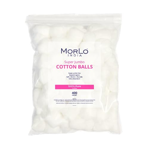 MorLo Premium Jumbo Cotton Balls (400 Count), Hypoallergenic, Ultra Absorbant, Super Soft, Gentle & Premium, Value Pack