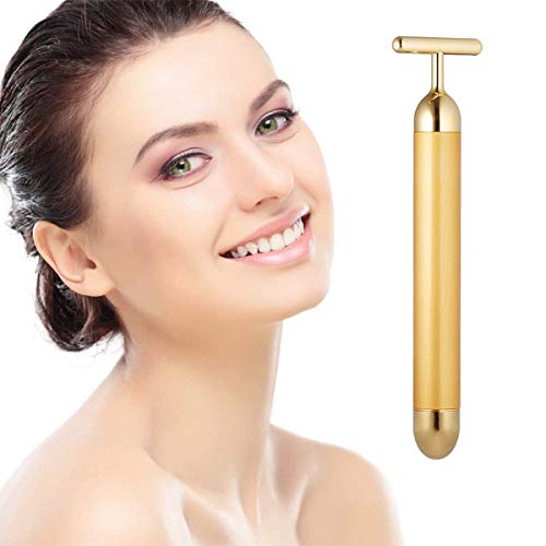 DANGSHAN Beauty Bar 24k Golden Pulse Facial Massager, T-Shape Electric Sign Face Massage Tools for Sensitive Skin Face Pull Tight Firming Lift