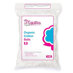 Organic Cotton Balls by Maxim (100 Count): Hypoallergenic 100% Natural White Cotton for Sensitive Skin - Chlorine Free, Chemical Free, Eco Friendly