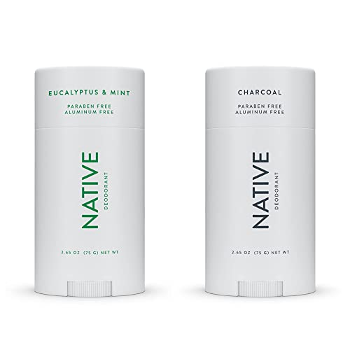 Native Deodorant | Natural Deodorant for Women and Men, Aluminum Free with Baking Soda, Probiotics, Coconut Oil and Shea Butter | Eucalyptus & Mint and Charcoal - Variety Pack of 2