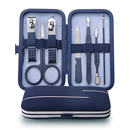 Manicure Set-Stainless Steel Nail Care Set-Professional Ingrown Toenail Clipper Grooming Tool-Pedicure Kit & Toe Nail Cutter-Thick Nail Scissors Toiletries with Cuticle Trimmer (Blue 7 In 1)