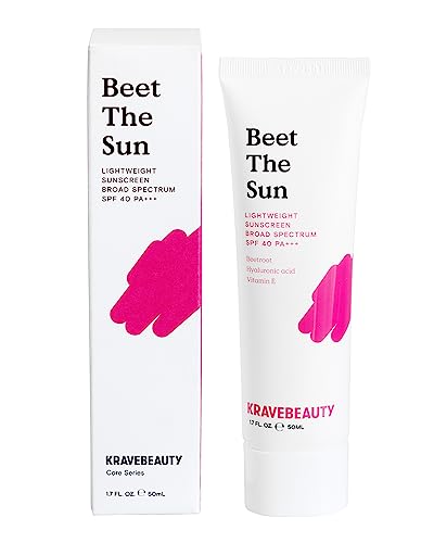 KraveBeauty Beet The Sun SPF 40 PA+++ Broad Spectrum Daily Non-Greasy Lightweight Chemical Sunscreen, No White Cast, No Pilling, for All Skin Types, Vegan and Cruelty Free, 1.7 fl oz