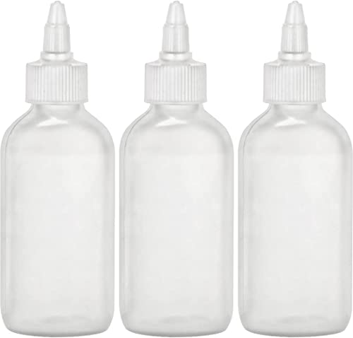 BRIGHTFROM Twist Top Applicator Bottles, Squeeze 4 OZ Empty Plastic Bottles, Refillable, Open/Close Nozzle - Leak Proof, Multi Purpose - 3 PACK