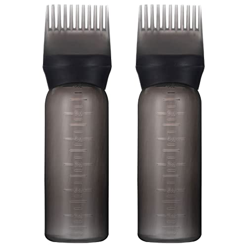 Yebeauty Root Comb Applicator Bottle, 2 Pack 6 Ounce Applicator Bottle for Hair Dye Bottle Applicator Brush with Graduated Scale- Clear Black
