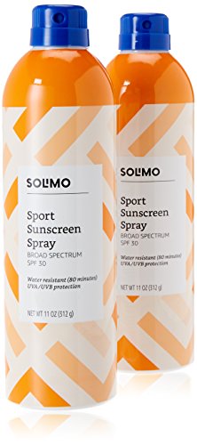 Amazon Brand - Solimo Sport SPF 30 Continuous Sunscreen Spray Broad Spectrum, Water Resistant 80 Minutes, 11 Ounce (Pack of 2)