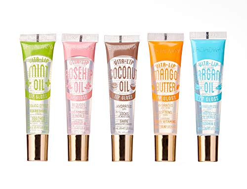 [ 5 PACK ] Broadway Vita-Lip Gloss. Mint Oil & Coconut Oil & Rosehip Oil & Mango Butter & Argan Oil