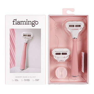 Flamingo Womens 5-blade Razor with Replacement Blade Cartridge - Desert Rose