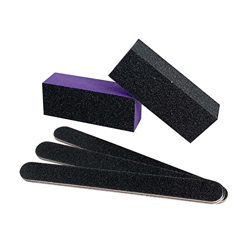 5 Pack Nail File and Buffer Block, Professional Manicure Tools Kits, 100/180 Grit, Black Nail Pedicure File and Sanding Buffing Grinding Plisher File