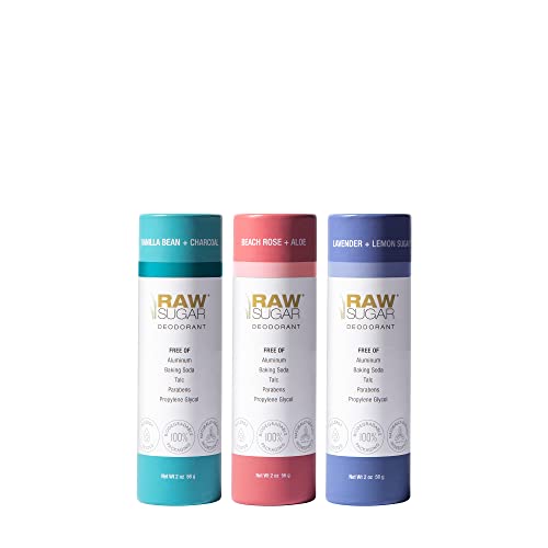 Raw Sugar Deo Trio Bundle - Aluminum Free Deodorant for Men & Women, Clean, Made with Naturally Derived Ingredients, and is Formulated without Baking Soda, Talc & Parabens (Pack of 3)