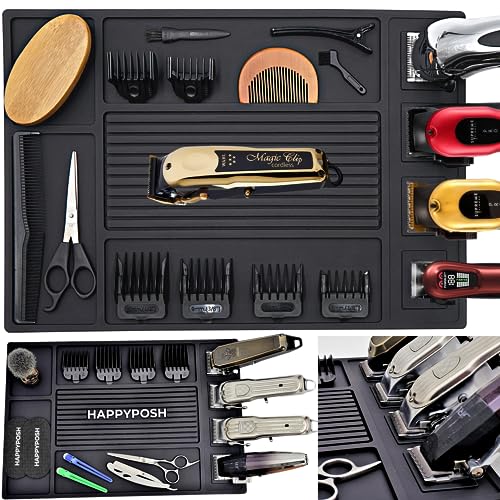 HAPPYPOSH Magnetic Barber Mat, Barber Mats for Clippers, Barbershop Salon Mat for Station, Professional Barber Table Matt, Barber Clipper Mat, Counter Barber Tool Organizer Mat for Hairstylist