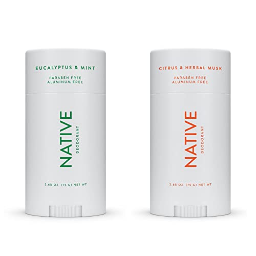 Native Deodorant | Natural Deodorant for Women and Men, Aluminum Free with Baking Soda, Probiotics, Coconut Oil and Shea Butter | Eucalyptus & Mint and Citrus & Herbal Musk - Variety Pack of 2