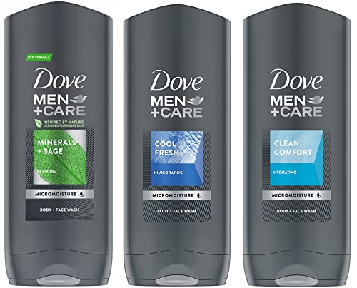 Dove Men + Care Body and Face Wash Variety 3 Flavors - Clean Comfort, Cool Fresh, and Minerals + Sage - 13.5 Oz (400ml), Total: 40.5 Ounce