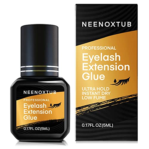 Sensitive Eyelash Extension Glue, Ultra-Low Fume Neenoxtub Eyelash Glue, 7-9 Weeks Retention, Professional Use Only Eyelash Extension Glue for Semi-Permanent Eyelash Extensions /5ml