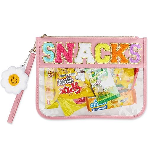 EYEDESL Chenille Letter Bags,Clear Snack Bag Pouch with Chenille Daisy Charm