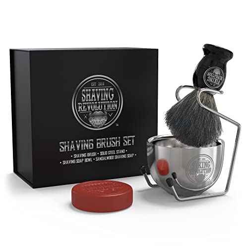 Luxury Shaving Brush Set - Shaving Kit for Men Includes Badger Hair Shaving Brush, Shaving Soap, Stainless Steel Shaving Bowl, Safety Stand