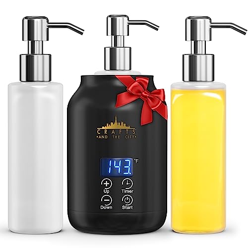 Deluxe Massage Oil & Body Lotion Warmer Dispenser by Crafts And The City - Heated for Massage Therapy - with 2 Pump Bottles for Gel, Lube, Coconut Oil, Lotion, Hand Cream, Butter - Electric Portable