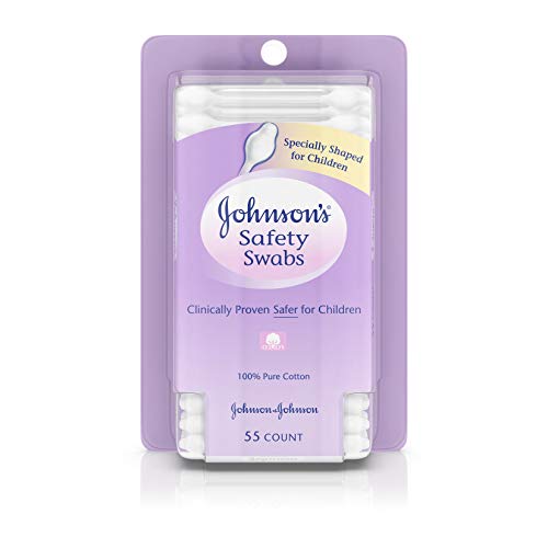 Johnson's Safety Ear Swabs for Babies & Children made with Non-Chlorine Bleached Cotton, 55 ct