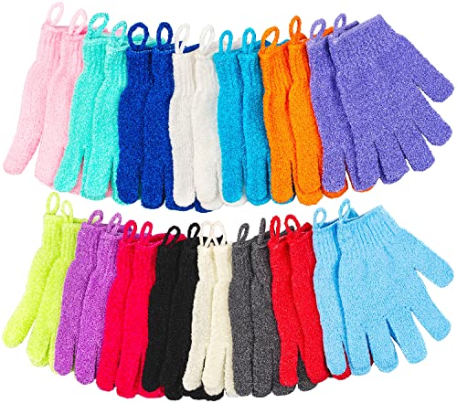 30 Pcs Exfoliating Gloves for Shower, 15 Colors Body Exfoliator Glove with Hanging Loop, Scrub Exfoliate Glove Mitt Bath Face Spa Hand Scrubber Wash Deep Scrubbing Dead Skin for Women Men, by Aisuly