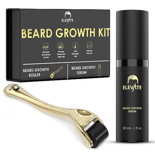 Elevate Beard Growth Kit | Derma Roller & Beard Growth Oil | Beard Roller for Hair Growth & Natural Biotin Beard Growth Serum for Fuller Beard | Beard Roller for Hair Growth Kit