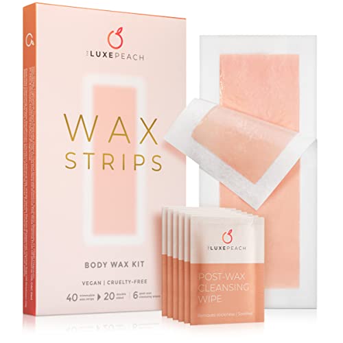 The Luxe Peach Wax Strips | Wax Strips for Hair Removal, Vegan and Cruelty Free Wax Strips With Coconut & Rosehip Oils, Bikini Wax Strips 40 count