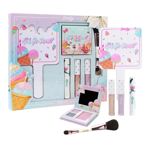 Petite 'n Pretty - So Much Yum Natural Back to School Makeup Set, Made in USA - 2 Lip Glosses, Eyeshadow Palette, Blush, Mascara, & Mirror for Kids, Children, Tweens and Teens, Non Toxic