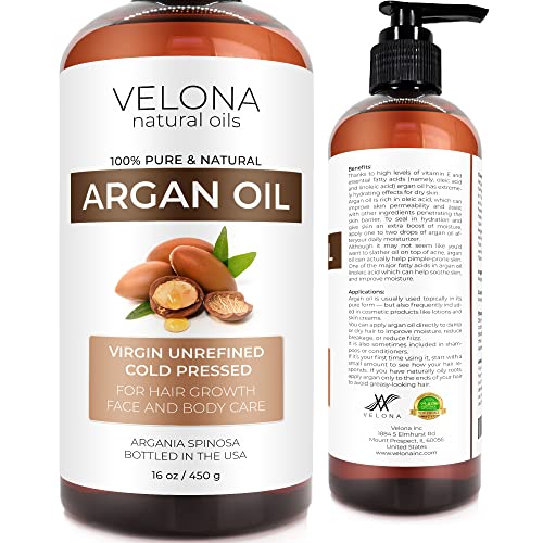 velona Argan Oil - 16 oz | Morocco Oil | Stimulate Hair Growth, Skin, Body and Face Care | Nails Protector | Unrefined, Cold Pressed | Cap Kit