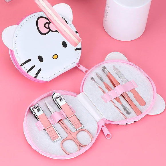 Vnsport Nail Clipper Travel Set, Hello Kitty 7 in 1 Stainless Steel Professional Nail Cutter Manicure Pedicure & Grooming Kits with Leather Case