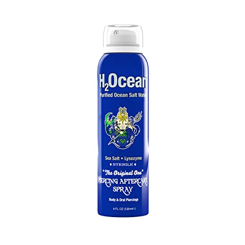 H2Ocean Piercing Aftercare Spray - Sea Salt Saline Piercing Spray for Piercing Aftercare - Natural, pH-Balanced Body Piercing Care with 82 Trace Elements & Minerals - 4 oz
