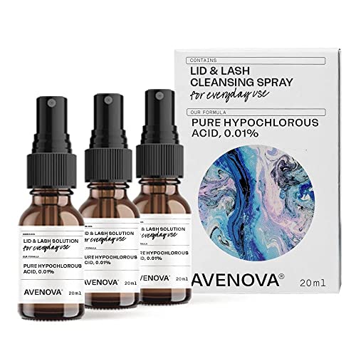 Avenova Eyelid and Eyelash Cleanser Spray 3 Pack – Gentle Everyday Hypochlorous Acid Lid and Lash Cleansing Spray for Clearer and Healthier Eyes, FDA Cleared Formula, 60mL (2.04oz)