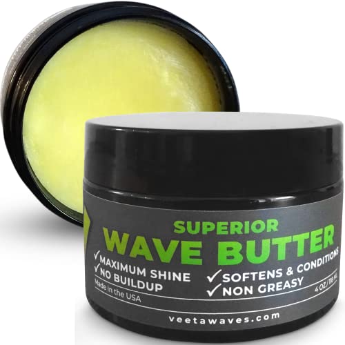 Veeta Superior Wave Butter - 360 Wave Grease for Men, Maximum Shine, Non Greasy, Softens & Conditions, No Buildup Shea & Tangerine Butter Wave Cream (4 oz)