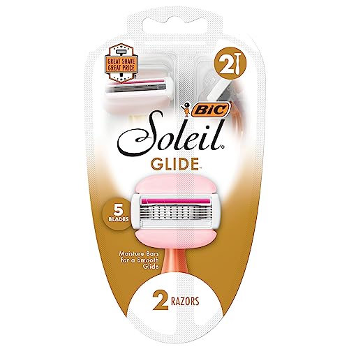 BIC Soleil Glide Disposable Razors for Women, 5 Blades With Shea Butter Moisture Strip For a Smooth Glide, 2 Piece Razor Set