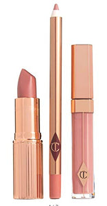 Charlotte Tilbury The Pillow Talk Full Size Lip Kit- Lip Liner, Lipstick, and Lip Gloss.